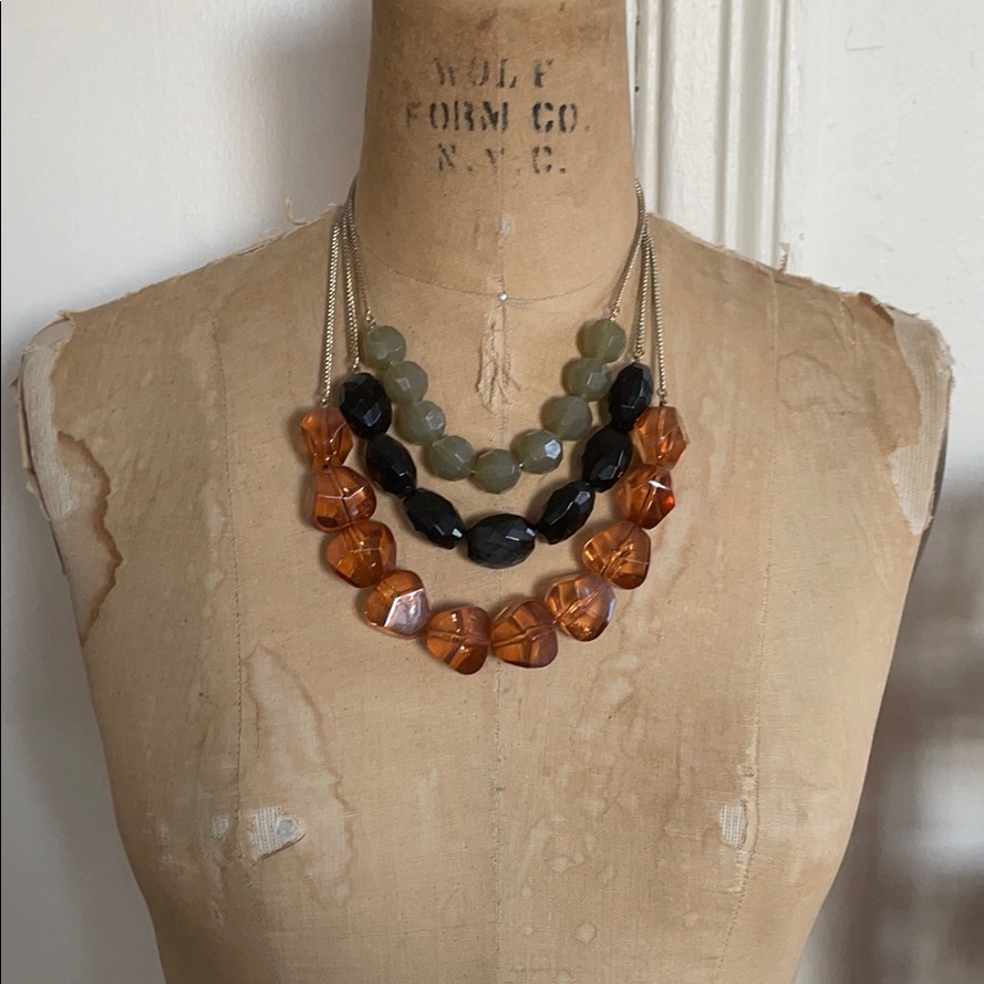 Statement Chunky Tri Color Bead Necklace 10$